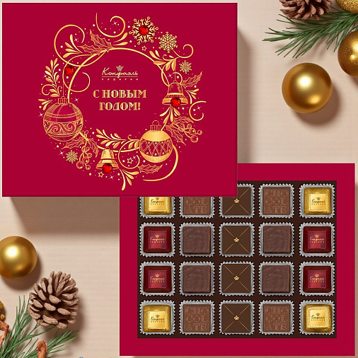 Новогодний набор шоколадных конфет красный 170г