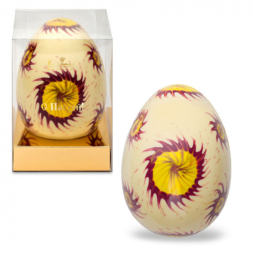 Яйцо шоколад белый с бордово-желтым декором 150г