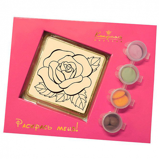 Раскраска малая с изображением сладкой розы из белого шоколада 45г