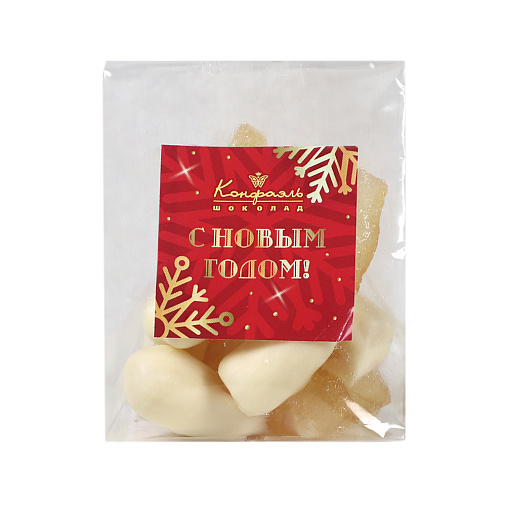 «Любимый вкус» цукаты лимонные корочки в белом шоколаде 50г (красное новогоднее оформление)