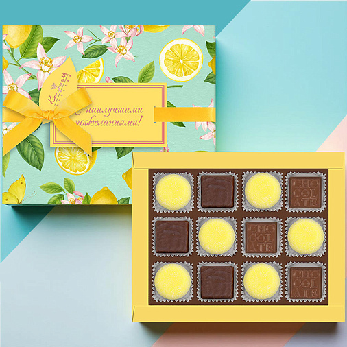 Набор шоколадных конфет , мармелад со вкусом «Банан», суфле лимонное в горьком шоколаде 150г