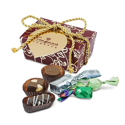 Сундучок с шоколадными конфетами и драже Конфаэль бордовый 50г