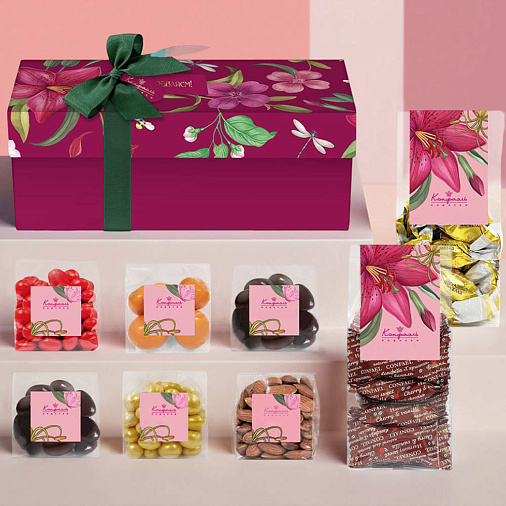 Подарочный набор: драже, конфеты глазированные, орехи 765г