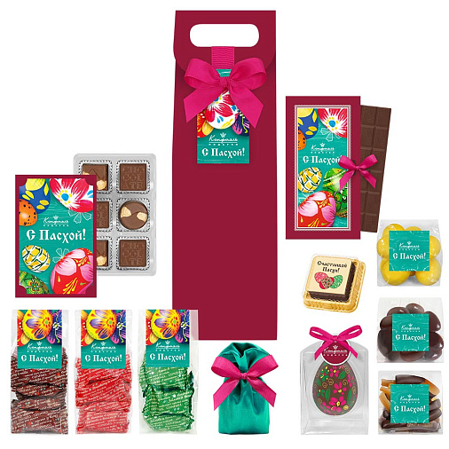 Пасхальная сумочка высокая: шоколад, драже, конфеты глазированные
