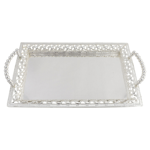 Блюдо декоративное из металла с ручками (серебро)