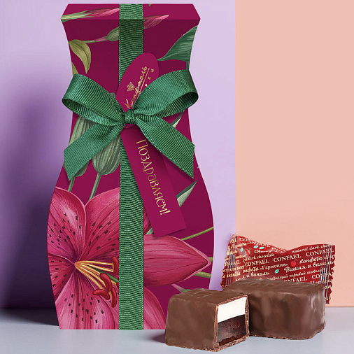 Набор двуслойных конфет вишневый мармелад+ ванильное суфле в горьком шоколаде 120г