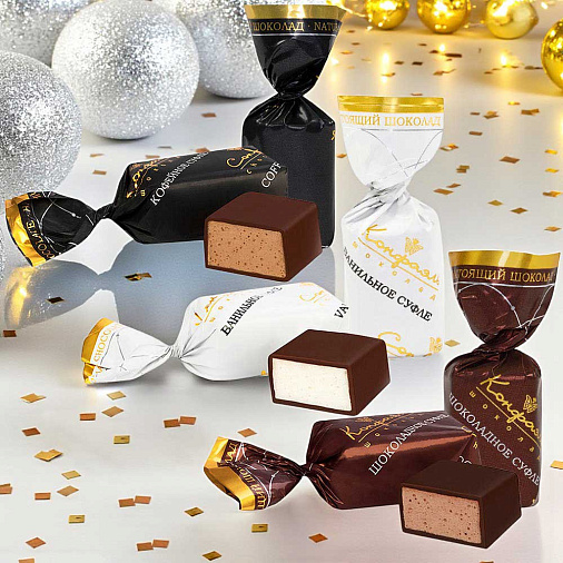 Новогодний набор суфле в шоколаде (ванильное, шоколадное, кофейное) 105г (каток)