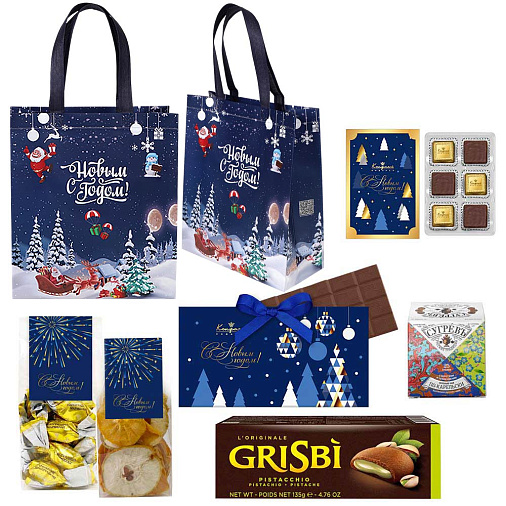Сумка-шоппер "С Новым годом" с конфетами и шоколадом 515г 