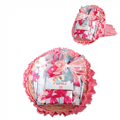 Букет со сладостями ассорти розовый с пожеланием Счастья 335г