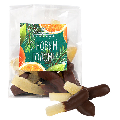 «Любимый вкус» цукаты лимонные корочки в молочном шоколаде 50г (зеленое новогоднее оформление)