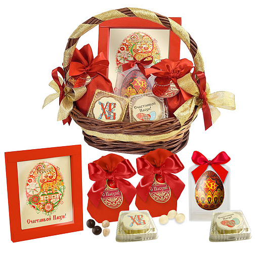 Пасхальная корзина с шоколадом и конфетами 490г