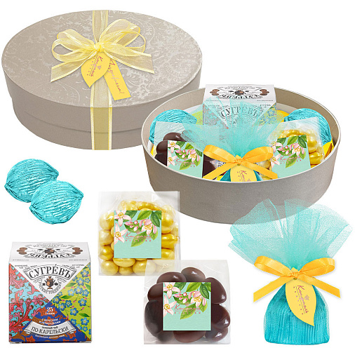 Подарочный набор: драже, конфеты глазированные, чай 260г