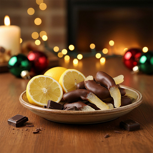 «Любимый вкус» цукаты лимонные корочки в молочном шоколаде 50г (красное новогоднее оформление)