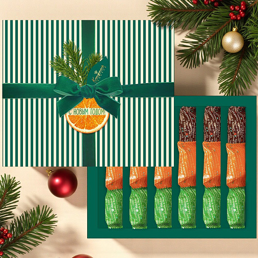 Новогодний набор двуслойных конфет суфле + мармелад в горьком шоколаде 270г