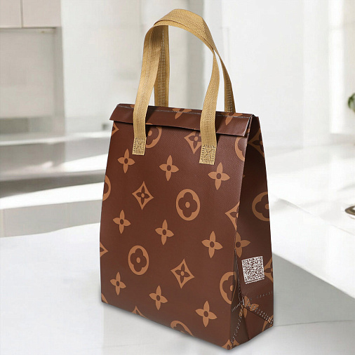 Термопакет коричневый с рисунком 25*30*10 (застежка-липучка многоразовая)