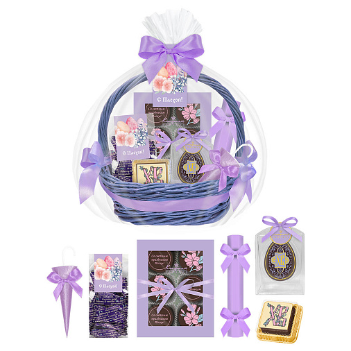 Пасхальная корзина с шоколадом и конфетами 445г